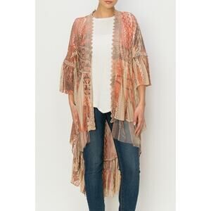 Origami Taupe Mauve Lace Hi-Lo Cardigan Small